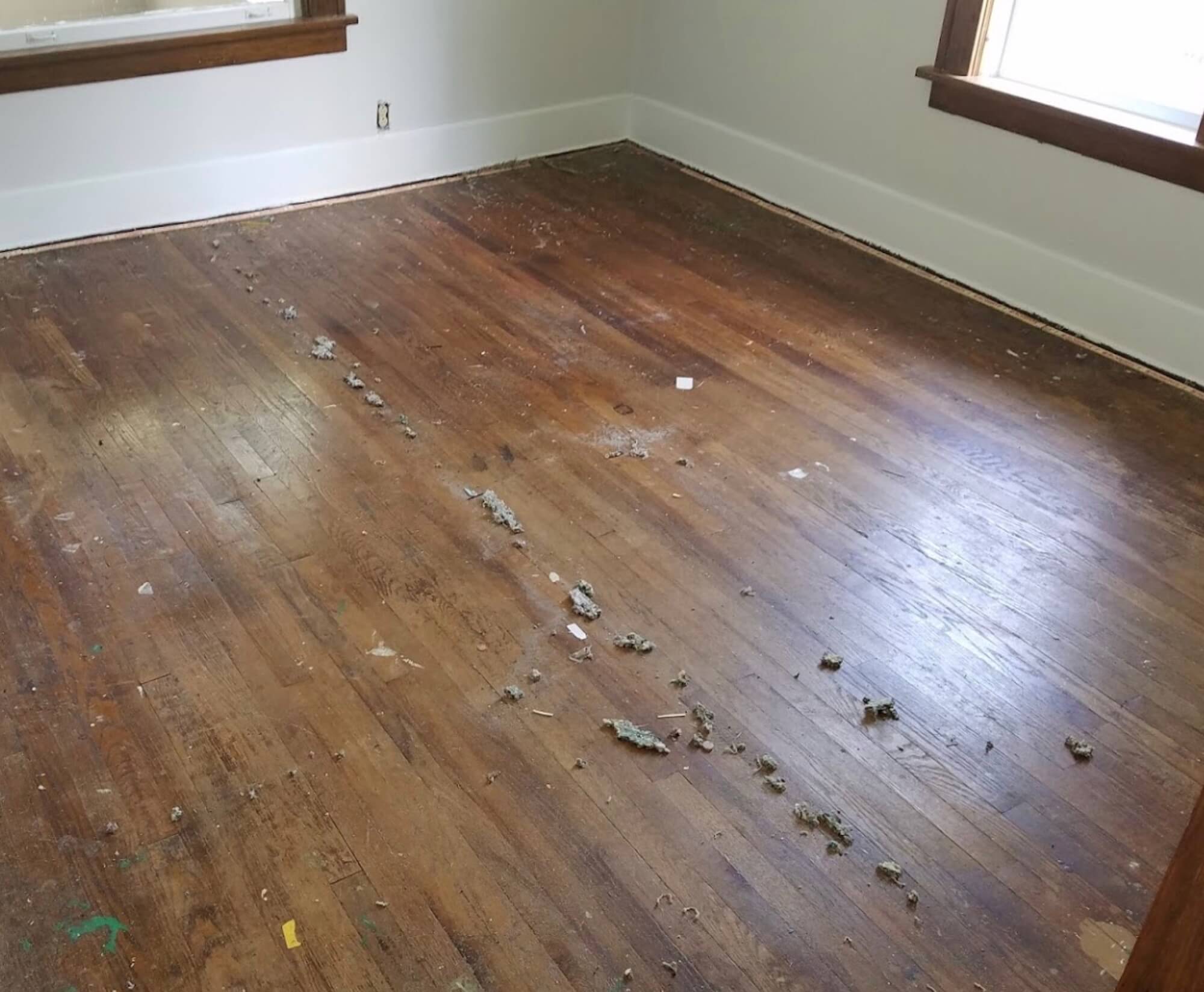 dusty and dirty old hardwood floor in detroit michigan