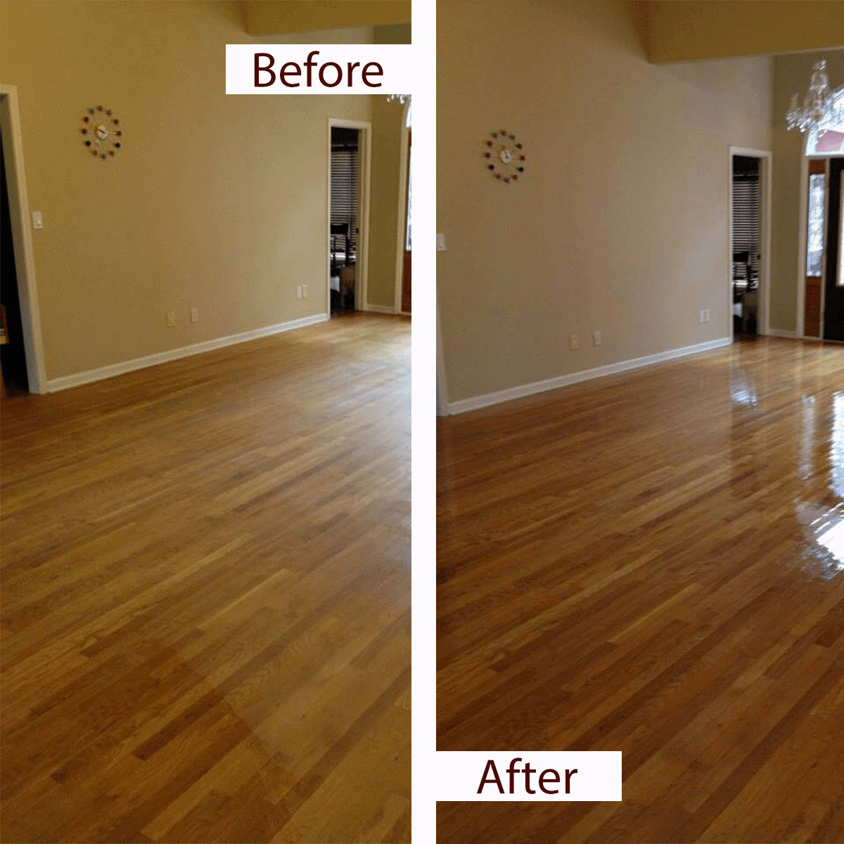 before and after hardwood floor refinishing in Warren, MI