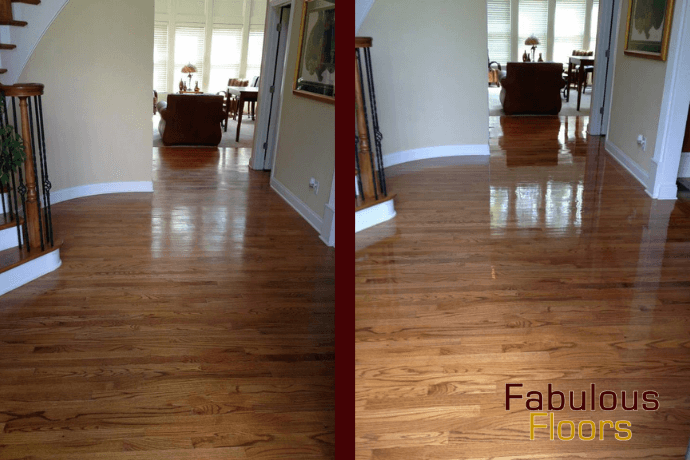 Before and after hardwood floor refinishing in Warren, MI