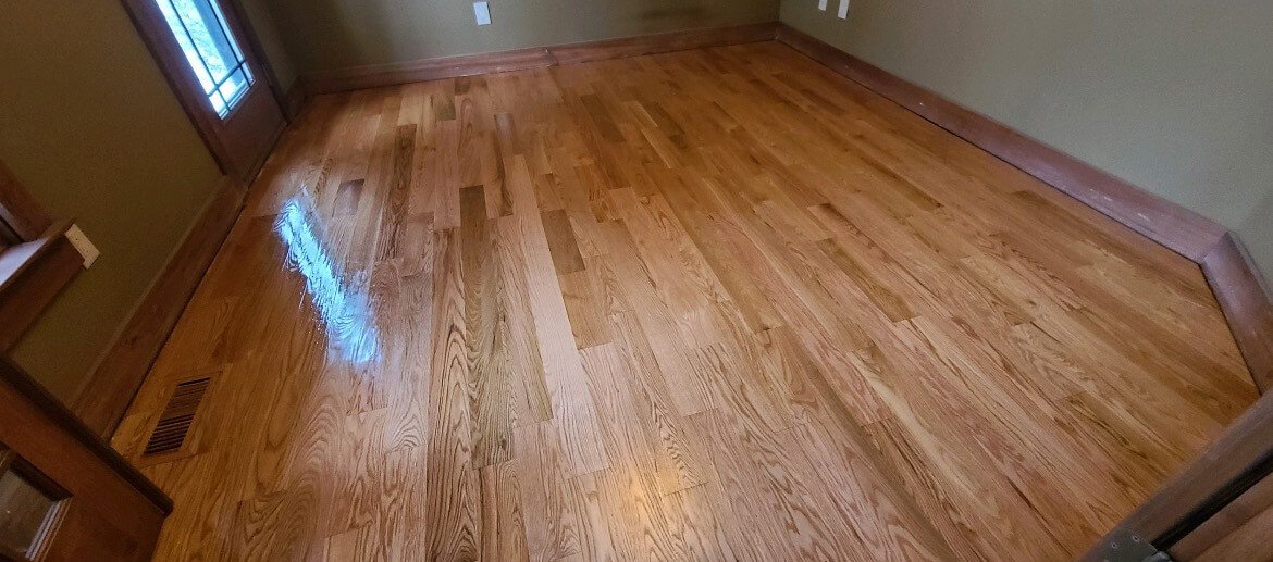 A resurfaced hardwood floor