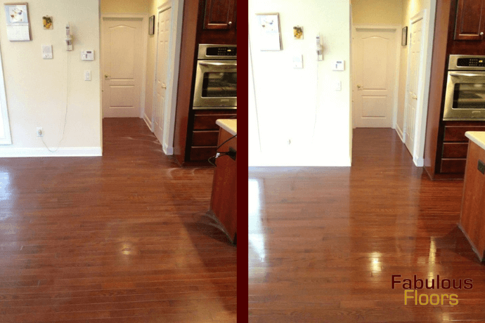 before and after a hardwood refinishing service in romulus, mi
